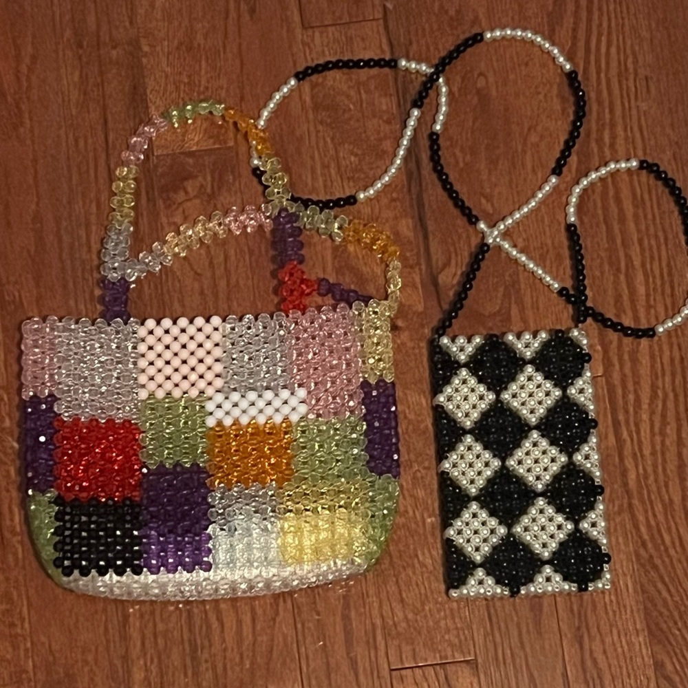 Colorful Beaded Handbag and Black White Beaded Pouch